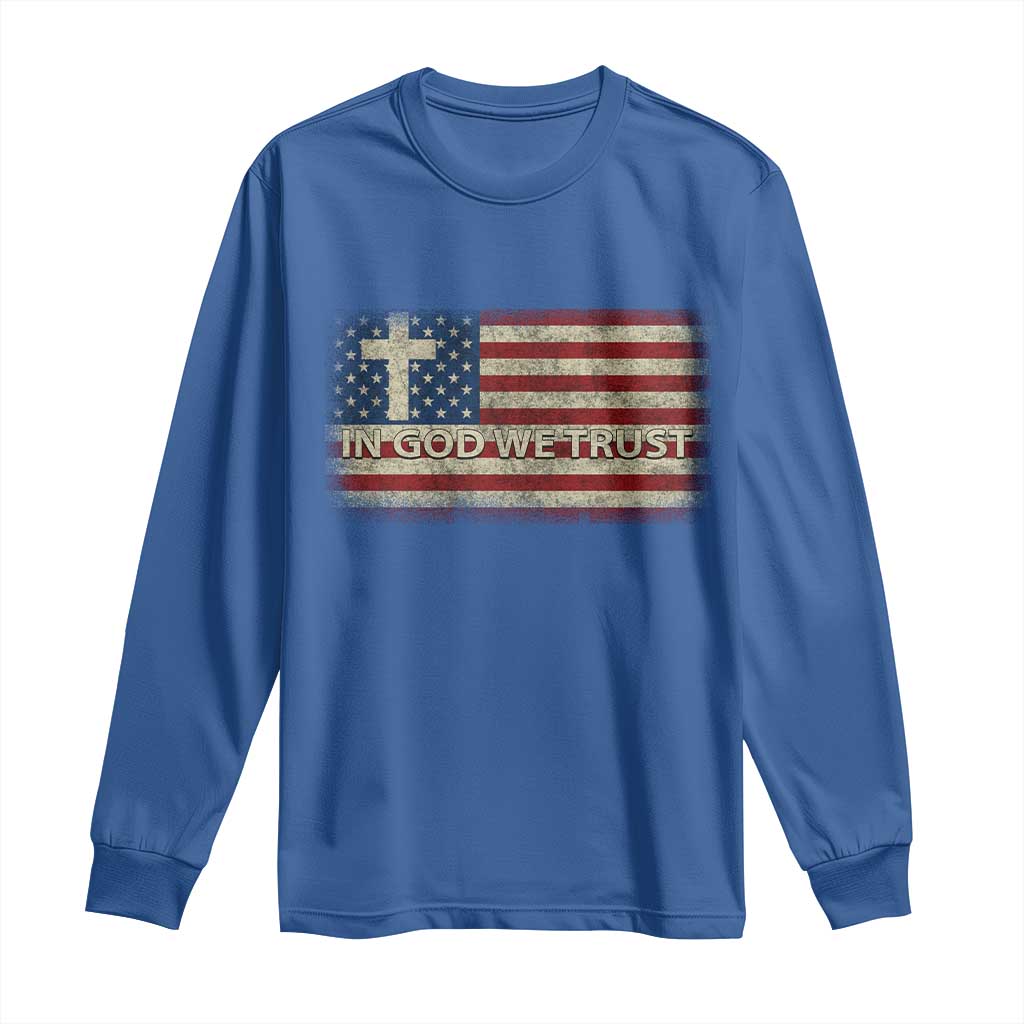 In God We Trust Christian US Flag Long Sleeve Shirt