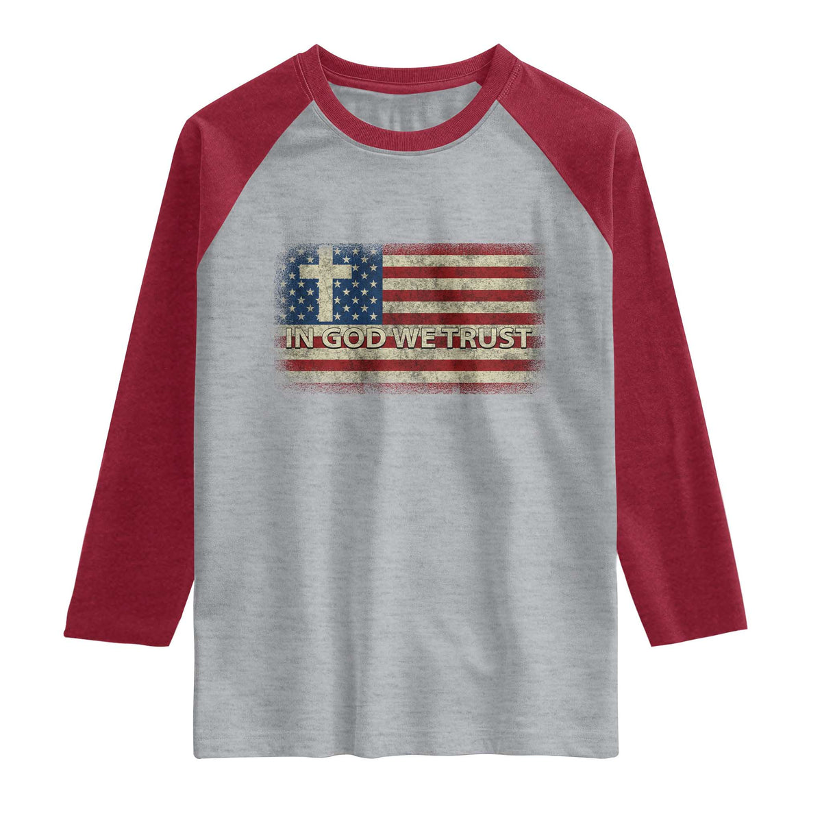 In God We Trust Christian US Flag Raglan Shirt