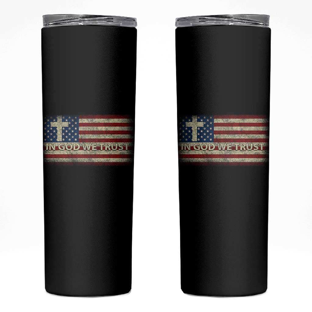 In God We Trust Christian US Flag Skinny Tumbler