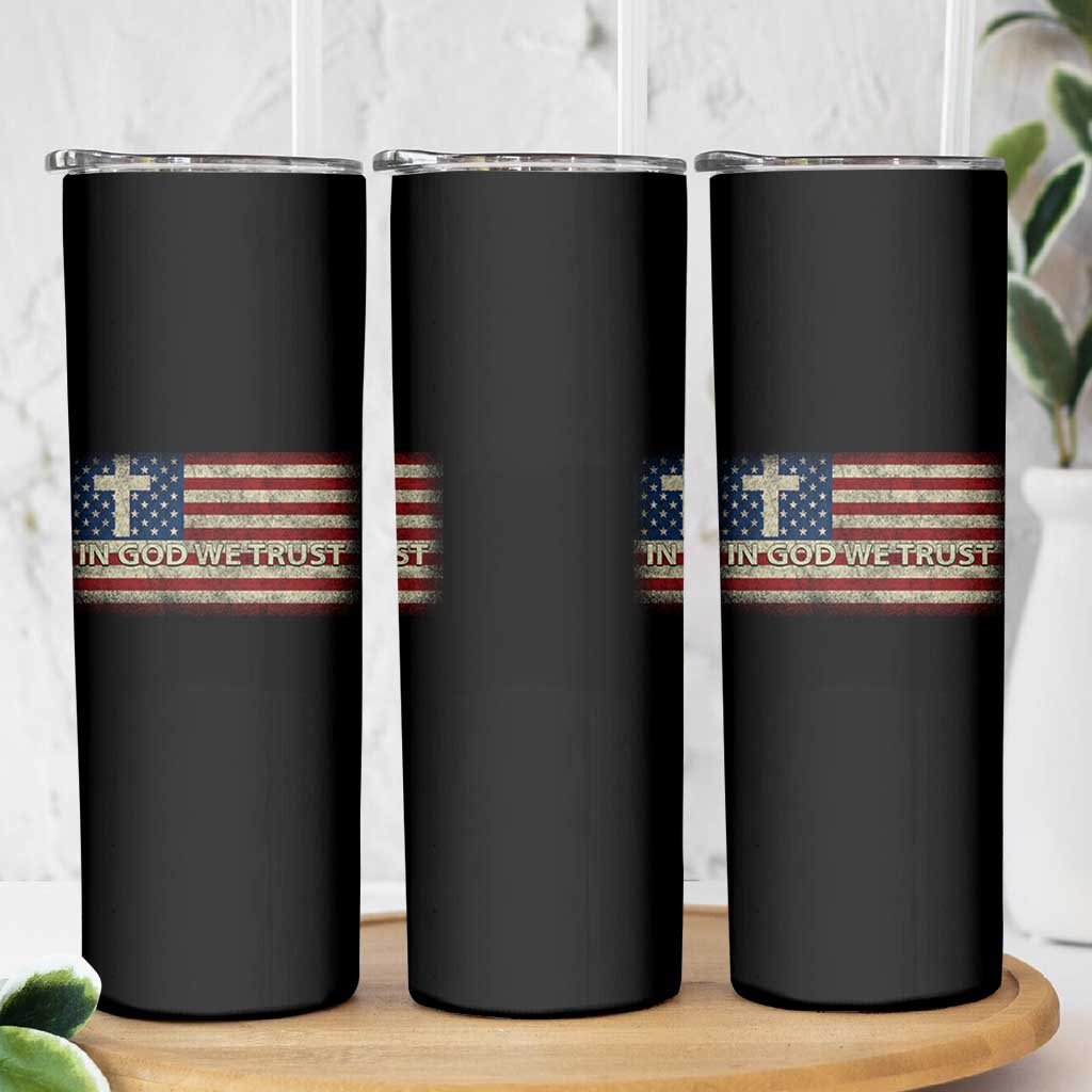 In God We Trust Christian US Flag Skinny Tumbler