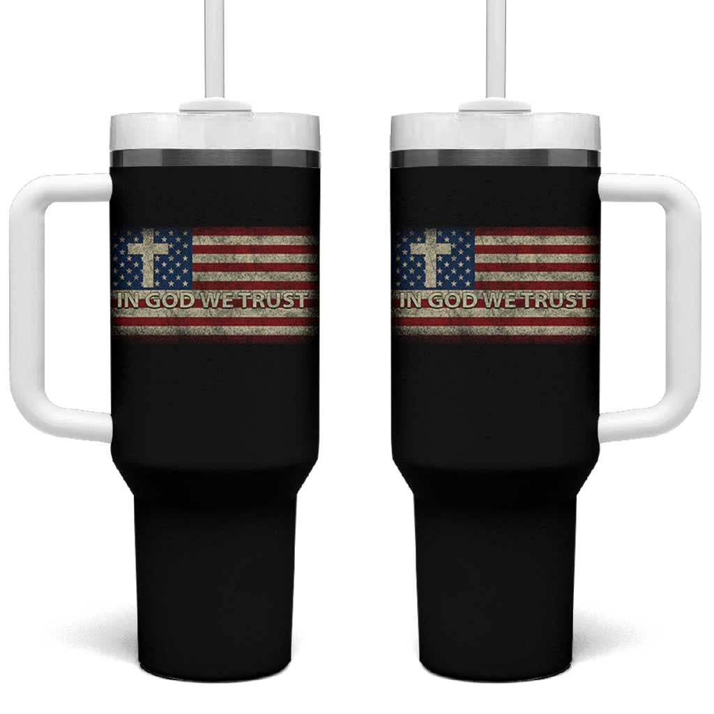In God We Trust Christian US Flag Tumbler With Handle