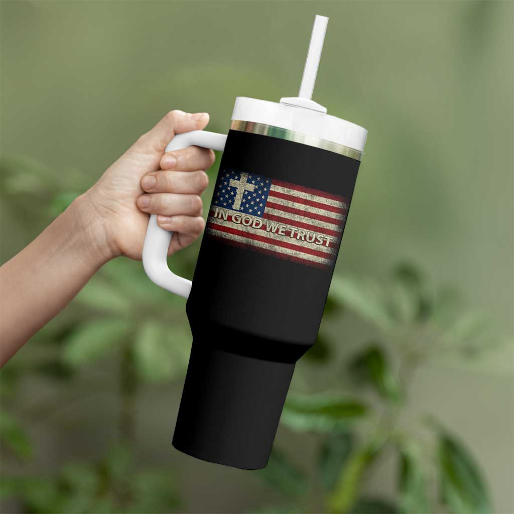 In God We Trust Christian US Flag Tumbler With Handle