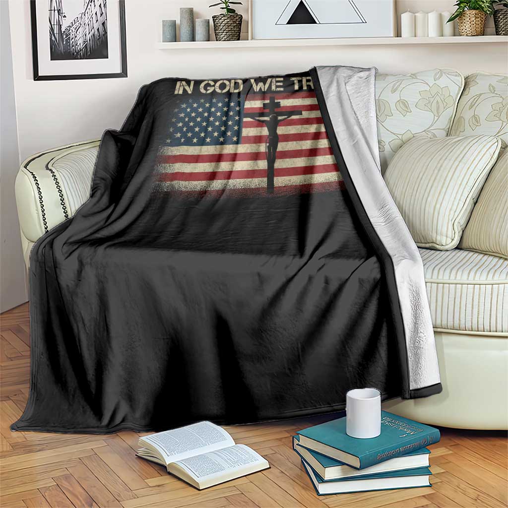 Christian USA Flag Throw Blanket American Christ Faith Cross Patriotic In God We Trust