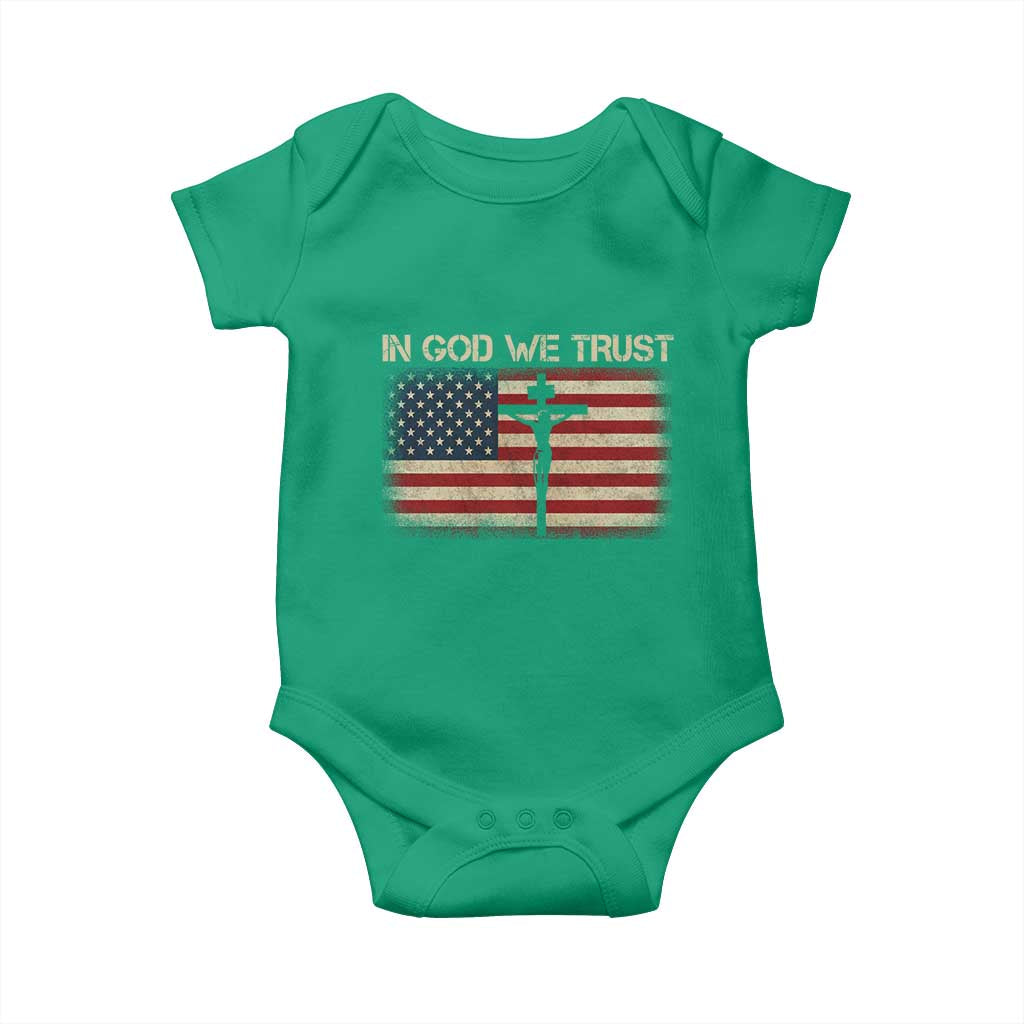 Christian USA Flag Baby Onesie American Christ Faith Cross Patriotic In God We Trust