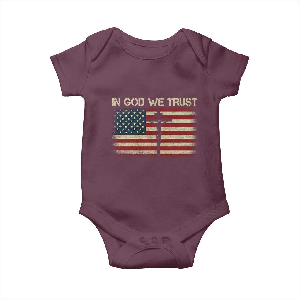Christian USA Flag Baby Onesie American Christ Faith Cross Patriotic In God We Trust