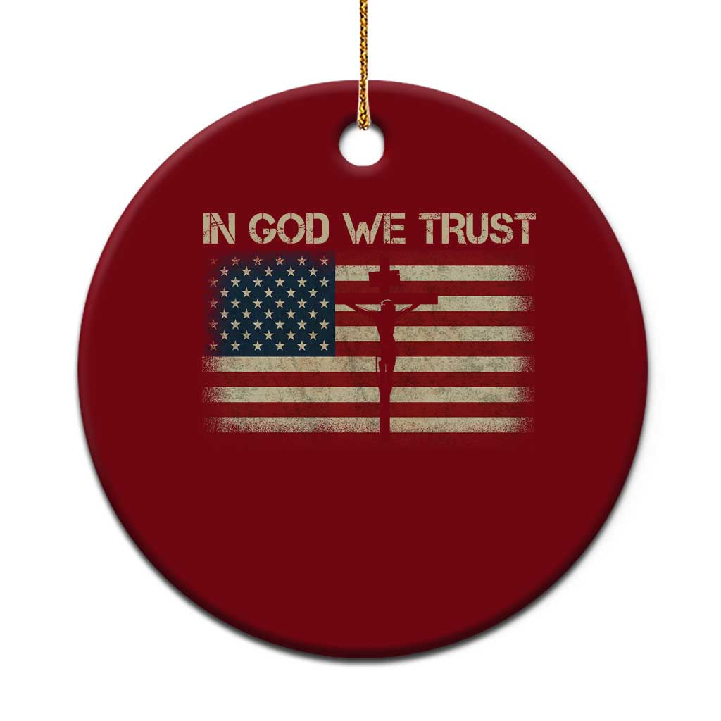 Christian USA Flag Ceramic Ornament American Christ Faith Cross Patriotic In God We Trust