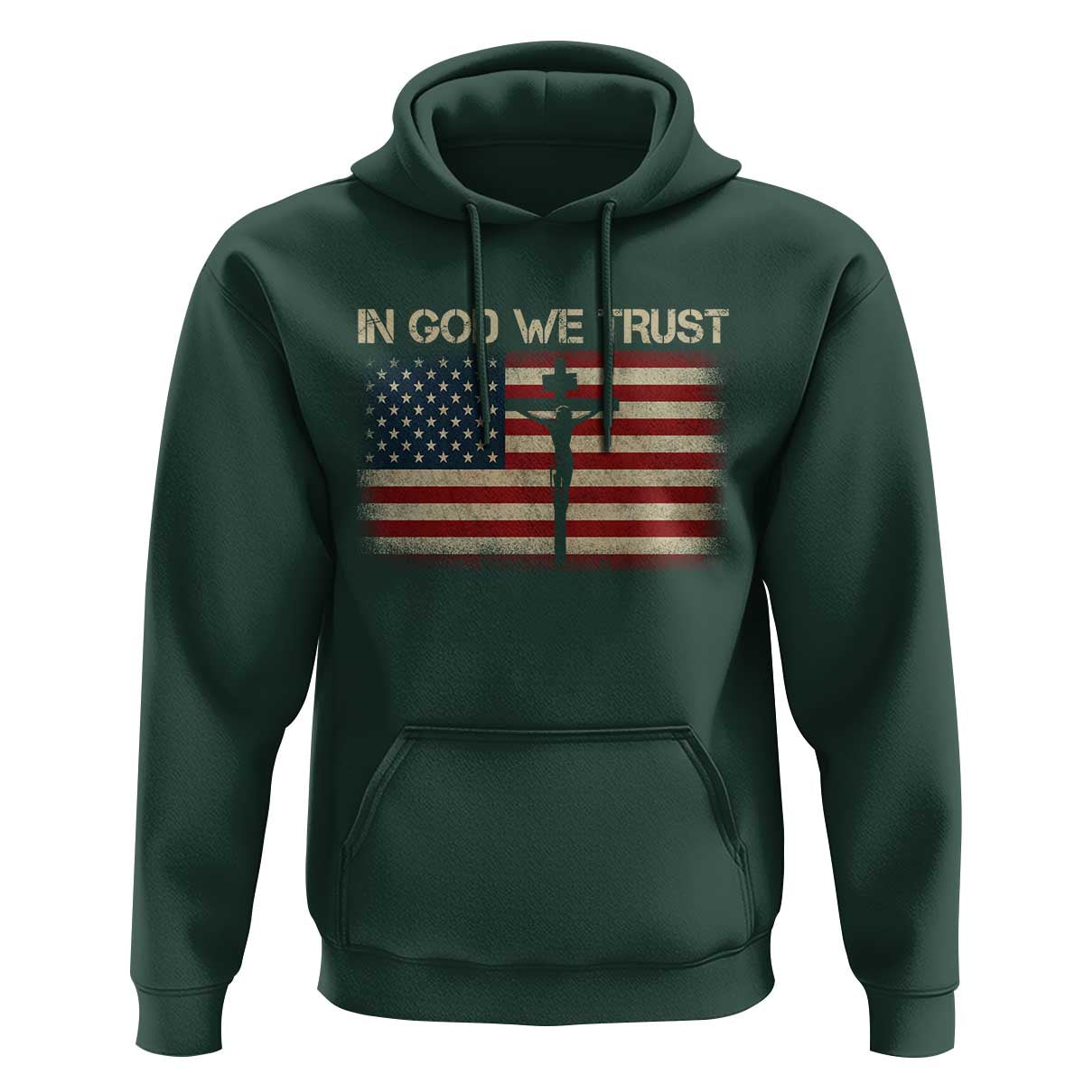 Christian USA Flag Hoodie American Christ Faith Cross Patriotic In God We Trust