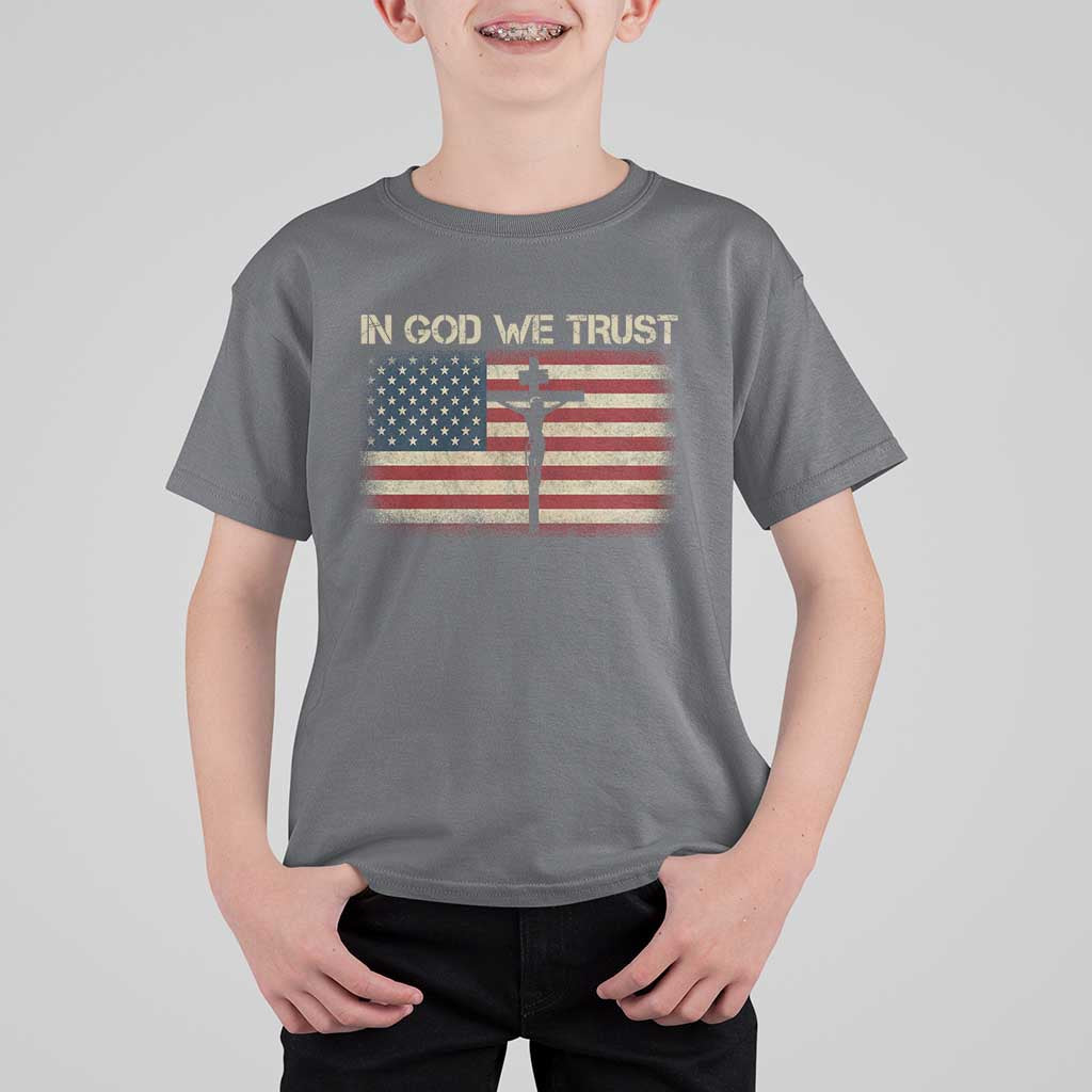 Christian USA Flag T Shirt For Kid American Christ Faith Cross Patriotic In God We Trust