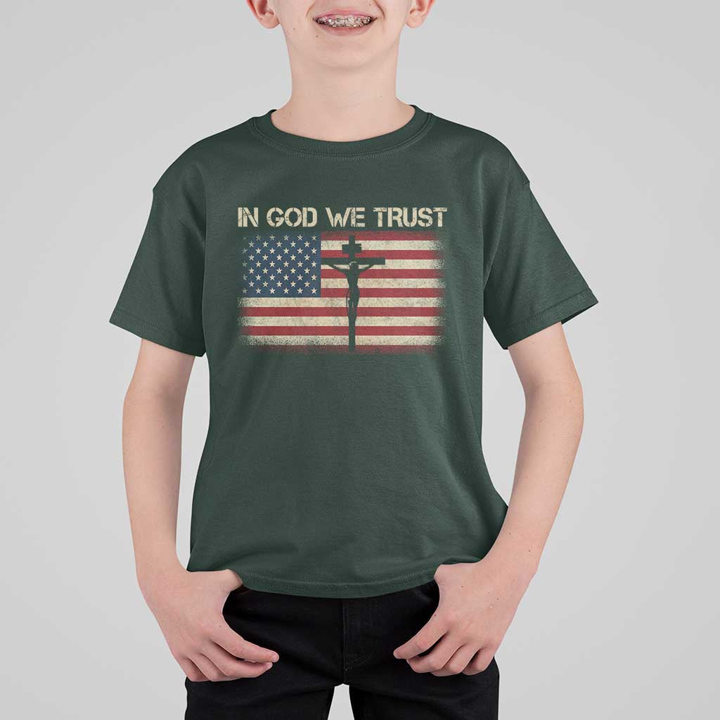 Christian USA Flag T Shirt For Kid American Christ Faith Cross Patriotic In God We Trust