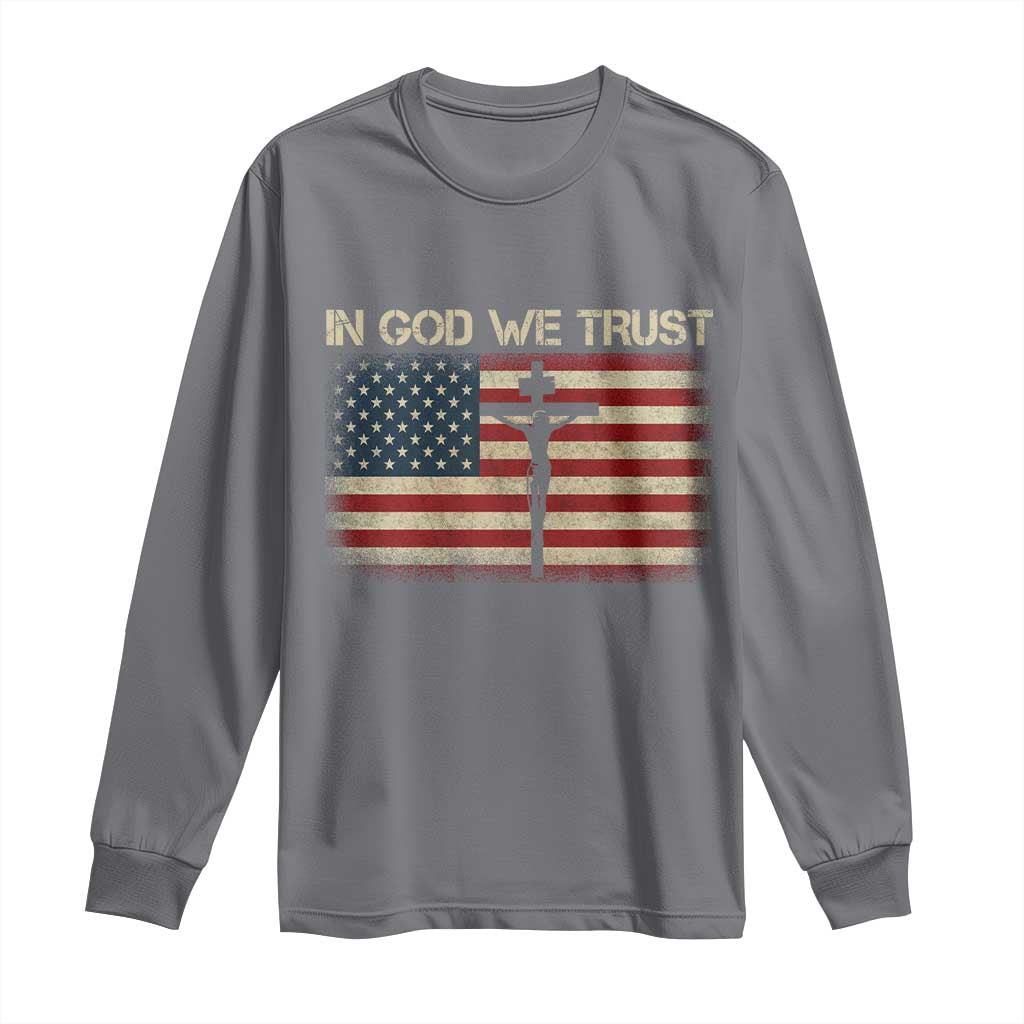Christian USA Flag Long Sleeve Shirt American Christ Faith Cross Patriotic In God We Trust