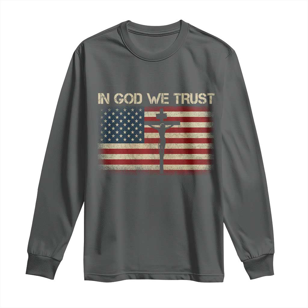Christian USA Flag Long Sleeve Shirt American Christ Faith Cross Patriotic In God We Trust