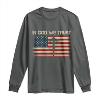 Christian USA Flag Long Sleeve Shirt American Christ Faith Cross Patriotic In God We Trust