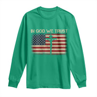 Christian USA Flag Long Sleeve Shirt American Christ Faith Cross Patriotic In God We Trust