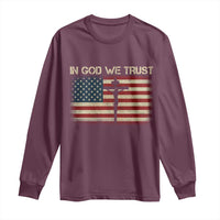 Christian USA Flag Long Sleeve Shirt American Christ Faith Cross Patriotic In God We Trust