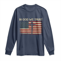 Christian USA Flag Long Sleeve Shirt American Christ Faith Cross Patriotic In God We Trust