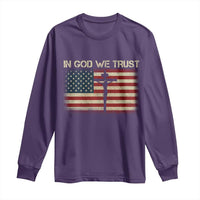 Christian USA Flag Long Sleeve Shirt American Christ Faith Cross Patriotic In God We Trust