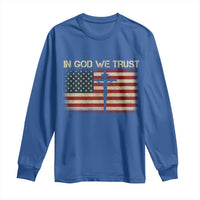 Christian USA Flag Long Sleeve Shirt American Christ Faith Cross Patriotic In God We Trust