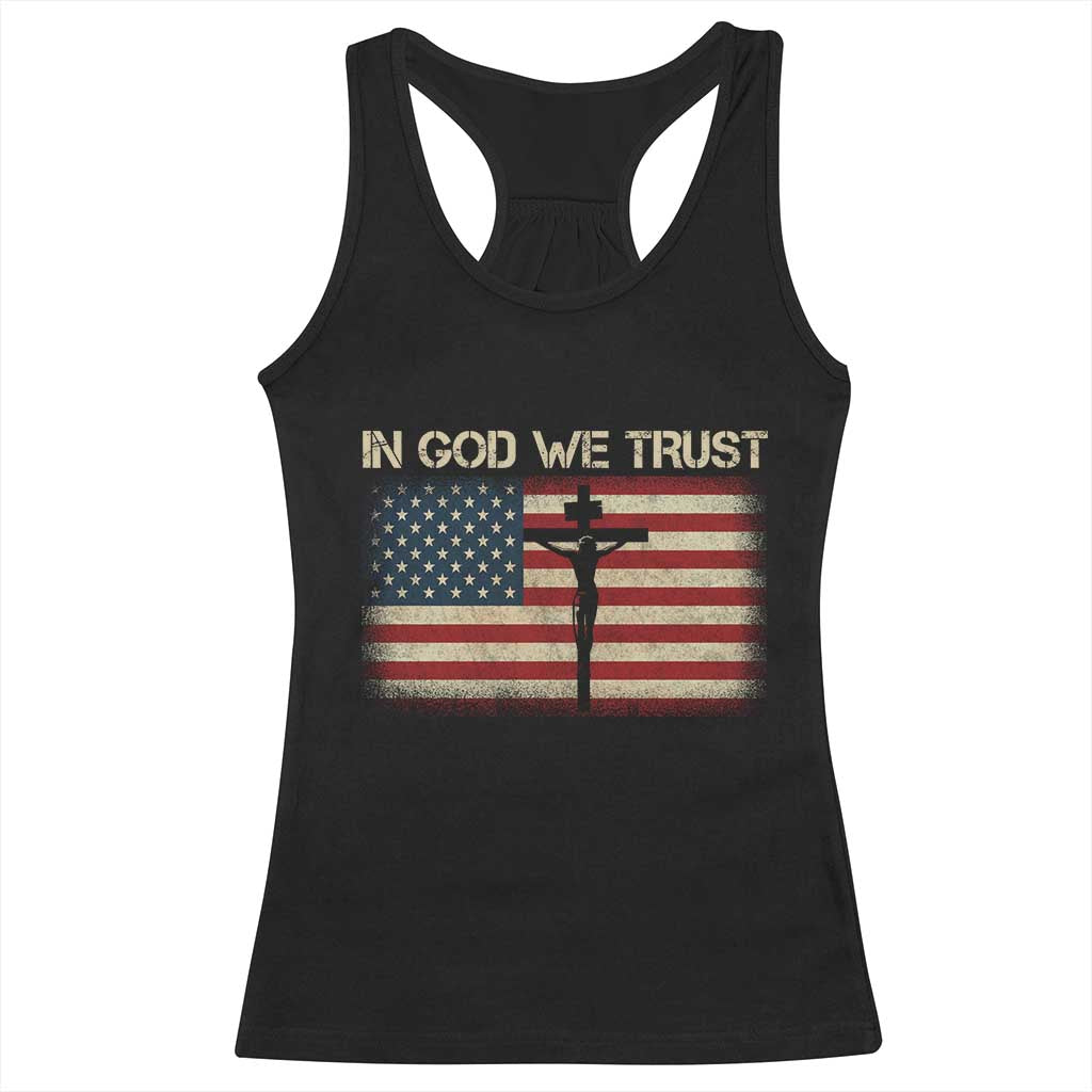 Christian USA Flag Racerback Tank Top American Christ Faith Cross Patriotic In God We Trust