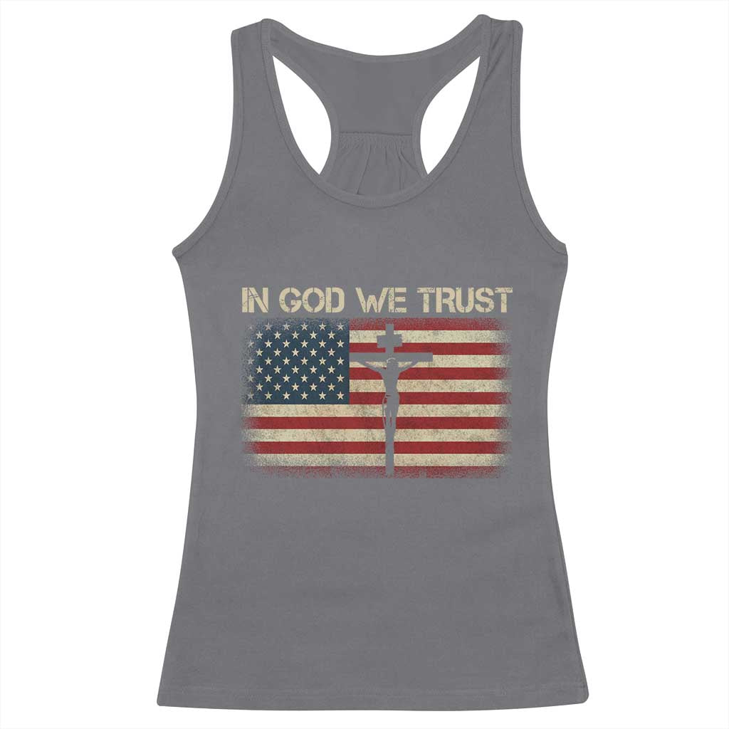 Christian USA Flag Racerback Tank Top American Christ Faith Cross Patriotic In God We Trust
