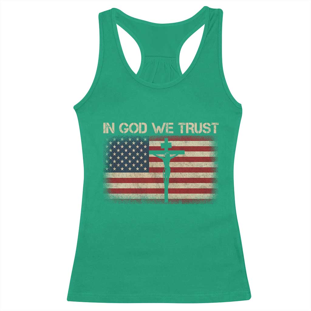 Christian USA Flag Racerback Tank Top American Christ Faith Cross Patriotic In God We Trust