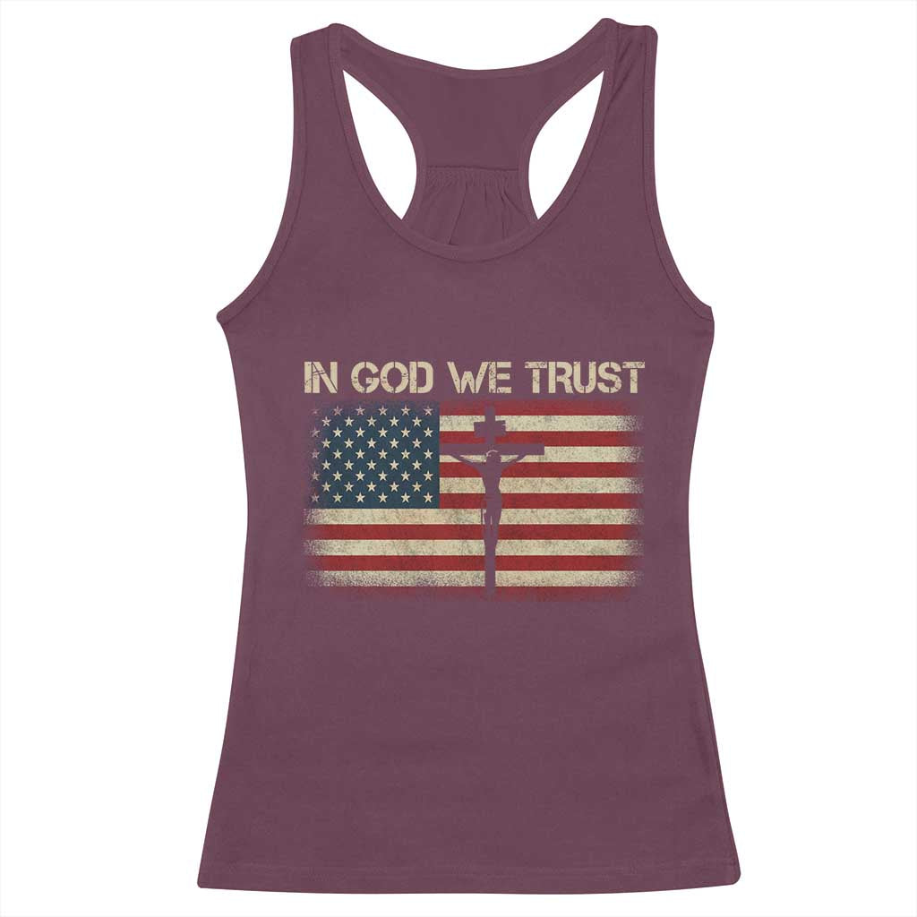 Christian USA Flag Racerback Tank Top American Christ Faith Cross Patriotic In God We Trust
