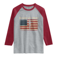 Christian USA Flag Raglan Shirt American Christ Faith Cross Patriotic In God We Trust