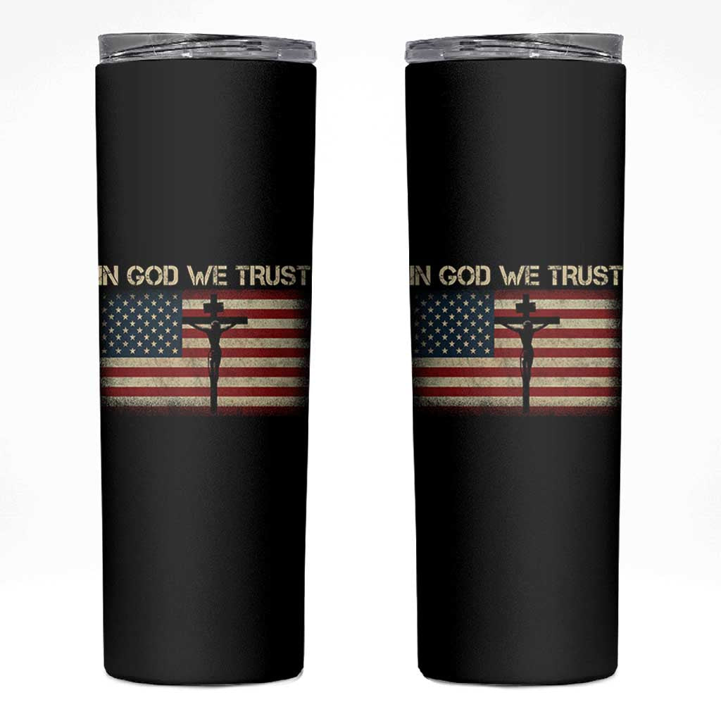 Christian USA Flag Skinny Tumbler American Christ Faith Cross Patriotic In God We Trust