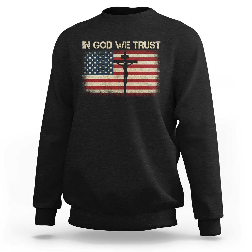 Christian USA Flag Sweatshirt American Christ Faith Cross Patriotic In God We Trust