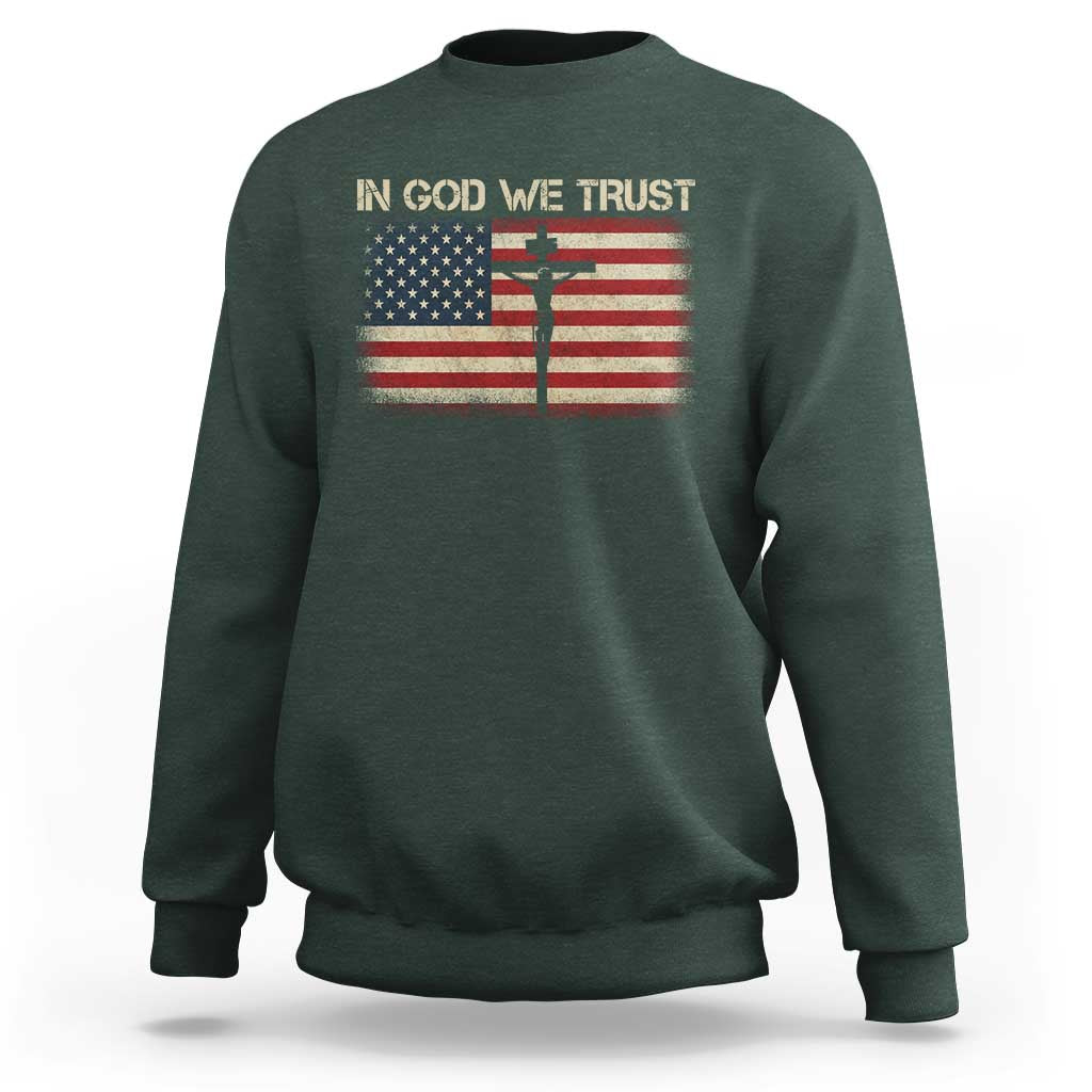 Christian USA Flag Sweatshirt American Christ Faith Cross Patriotic In God We Trust
