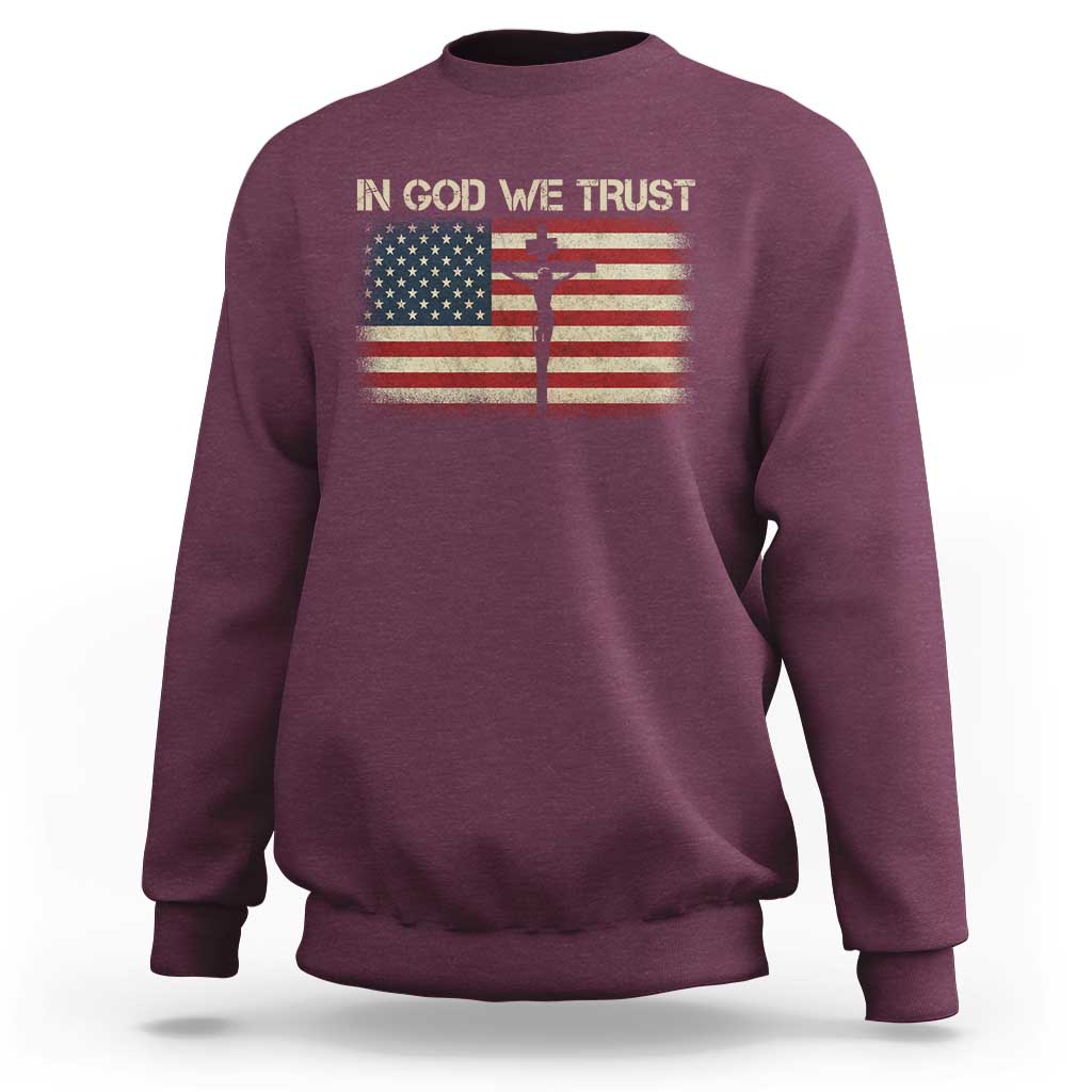 Christian USA Flag Sweatshirt American Christ Faith Cross Patriotic In God We Trust