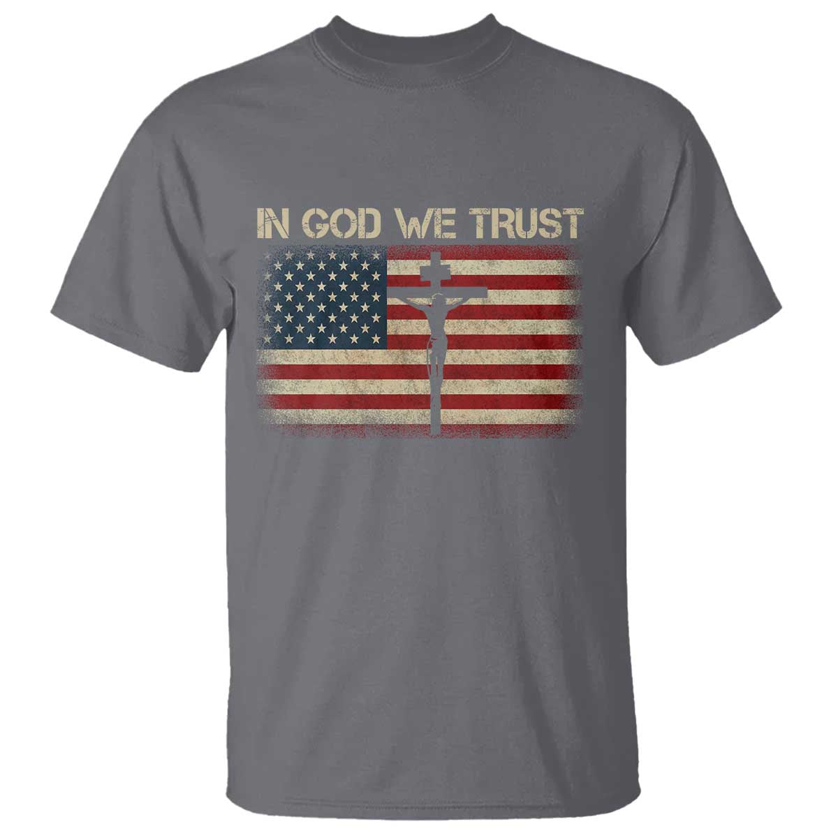 Christian USA Flag T Shirt American Christ Faith Cross Patriotic In God We Trust