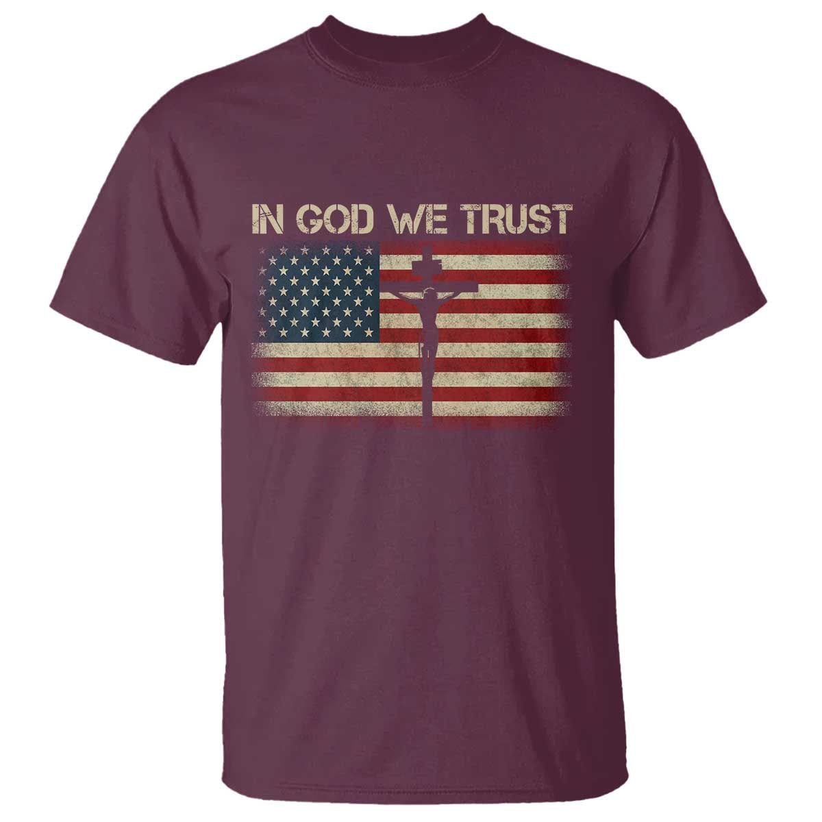 Christian USA Flag T Shirt American Christ Faith Cross Patriotic In God We Trust