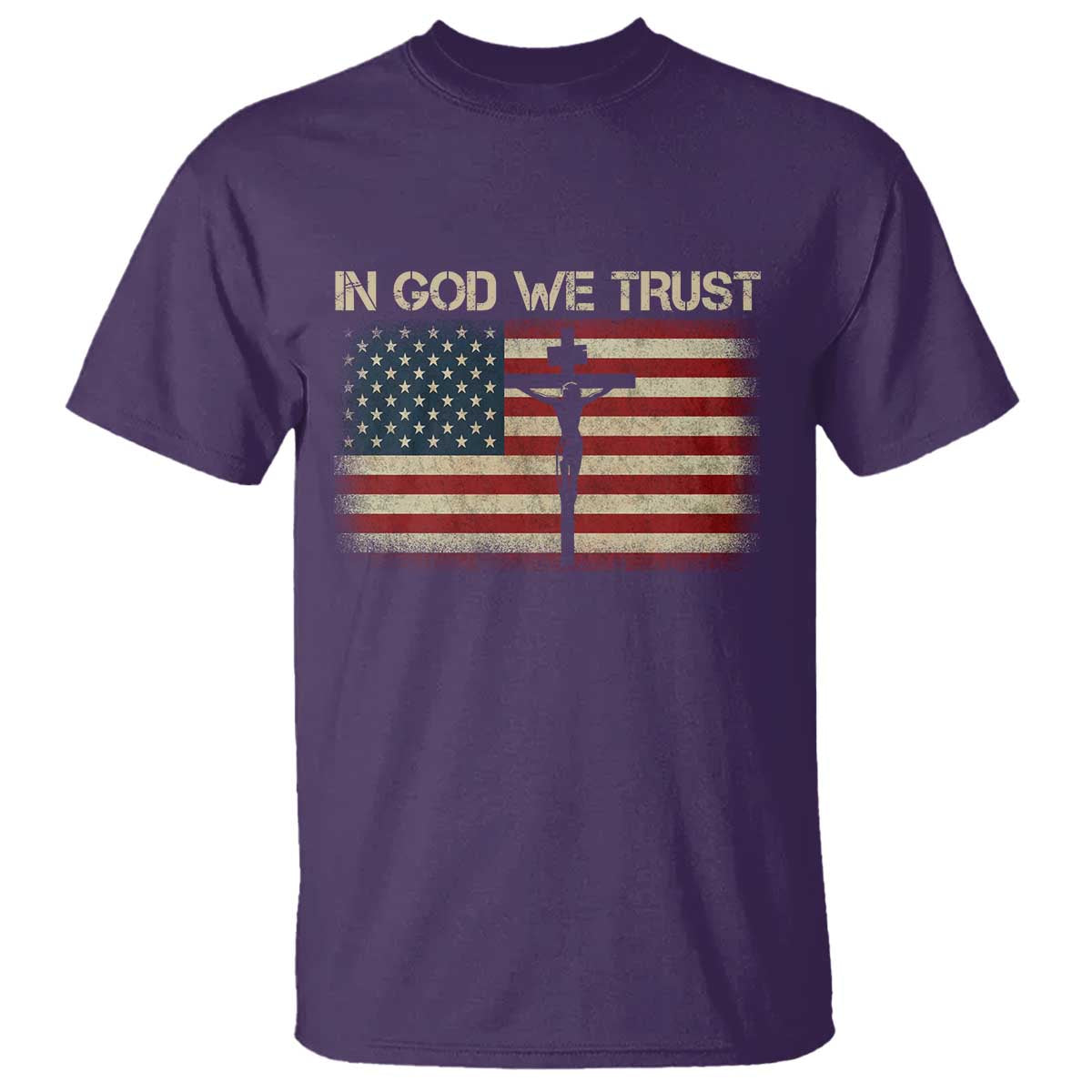 Christian USA Flag T Shirt American Christ Faith Cross Patriotic In God We Trust