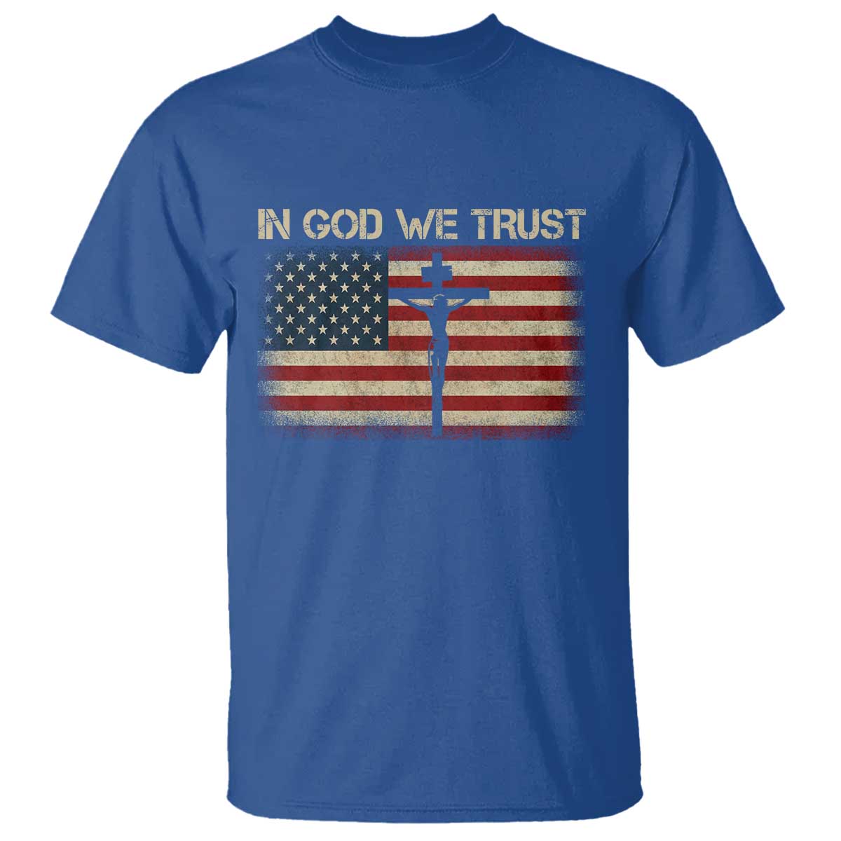 Christian USA Flag T Shirt American Christ Faith Cross Patriotic In God We Trust