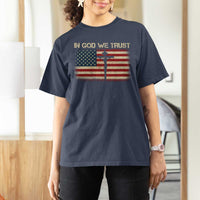 Christian USA Flag T Shirt For Women American Christ Faith Cross Patriotic In God We Trust