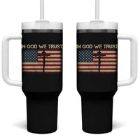Christian USA Flag Tumbler With Handle American Christ Faith Cross Patriotic In God We Trust