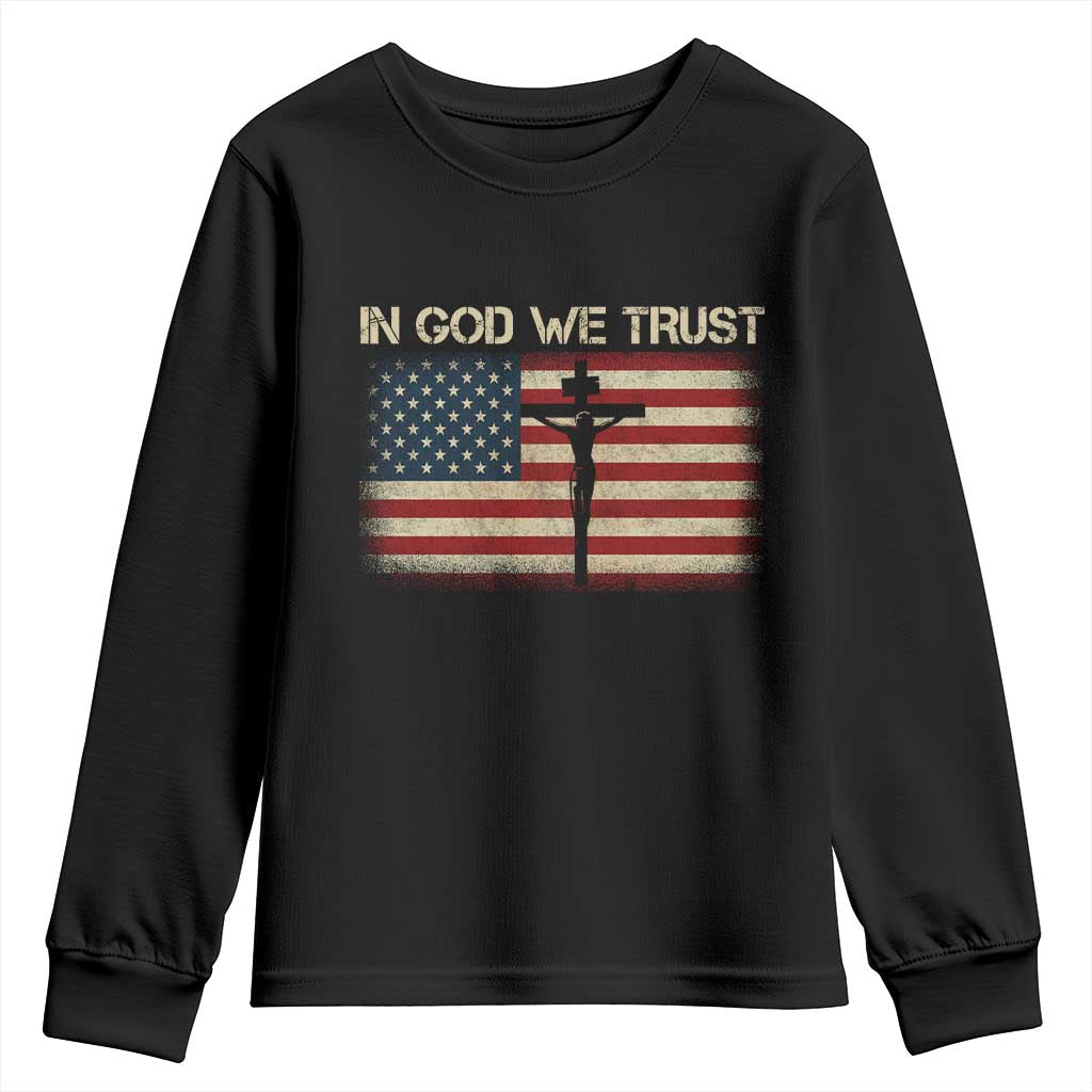 Christian USA Flag Youth Sweatshirt American Christ Faith Cross Patriotic In God We Trust
