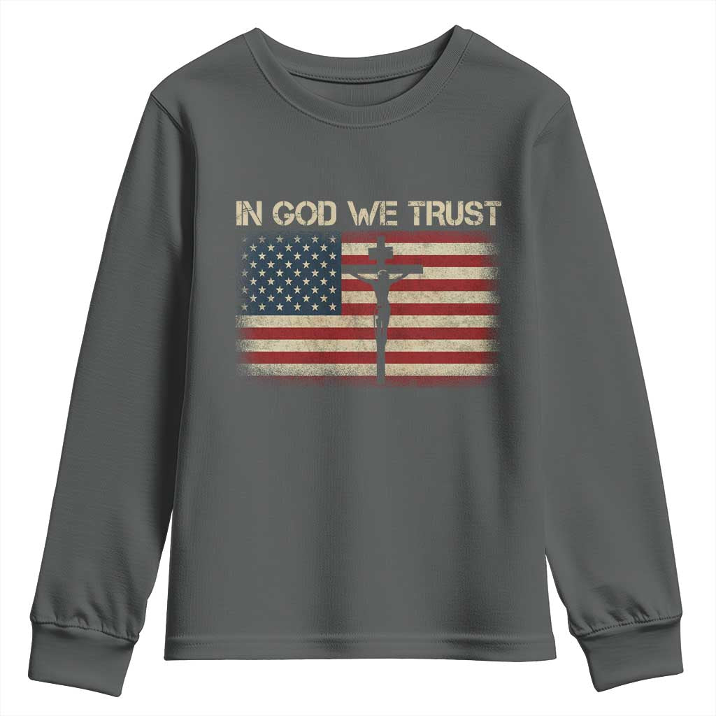 Christian USA Flag Youth Sweatshirt American Christ Faith Cross Patriotic In God We Trust