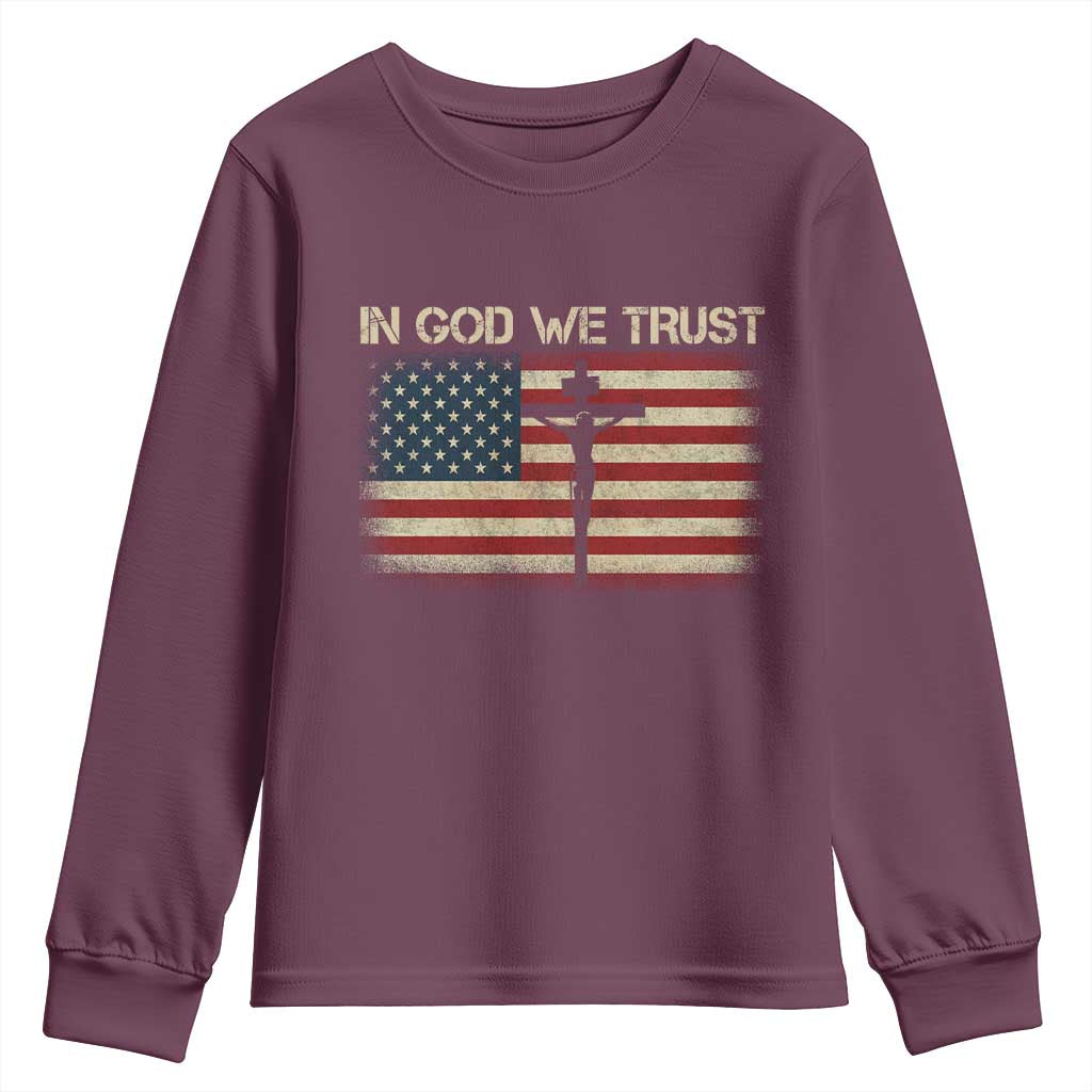 Christian USA Flag Youth Sweatshirt American Christ Faith Cross Patriotic In God We Trust