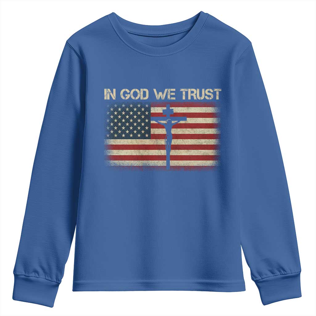 Christian USA Flag Youth Sweatshirt American Christ Faith Cross Patriotic In God We Trust