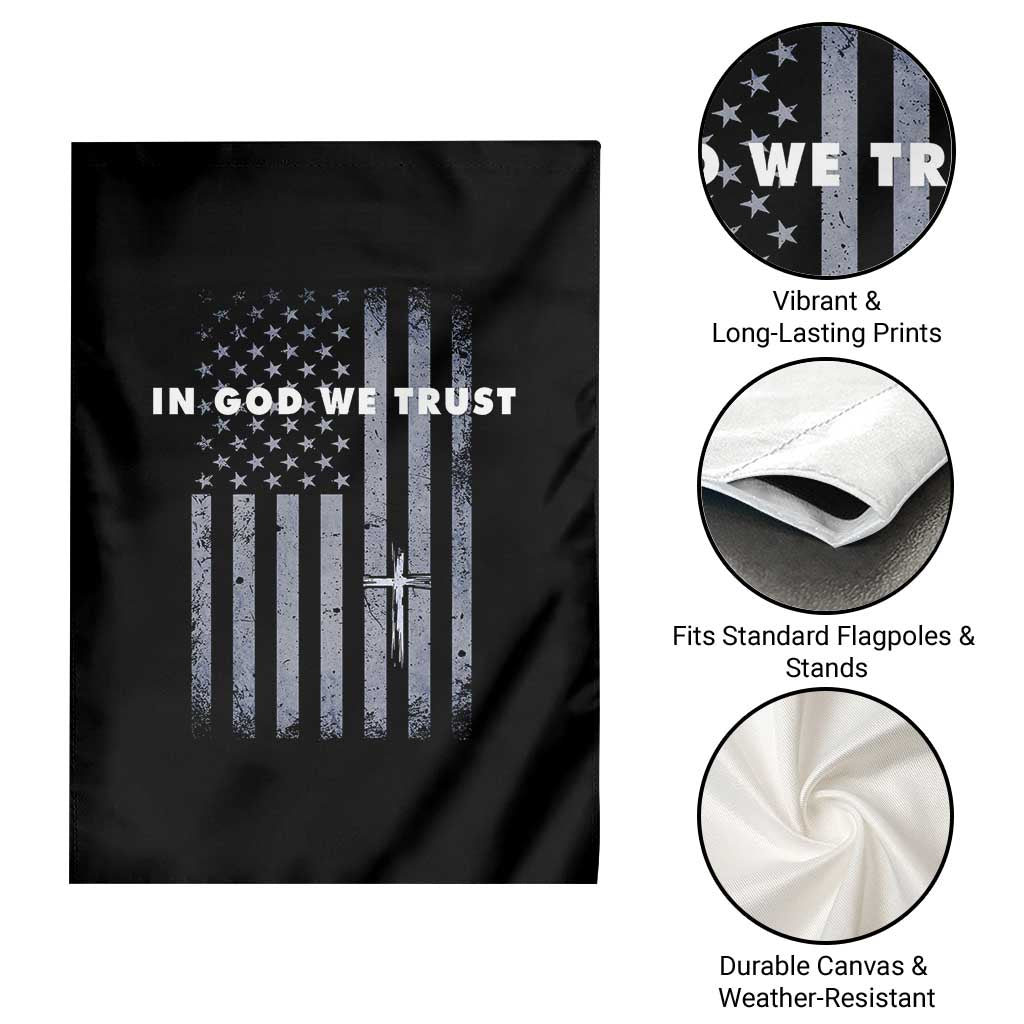 USA Flag Religious Quote Garden Flag In God We Trust American Patriotic Faith 4th of July Cross