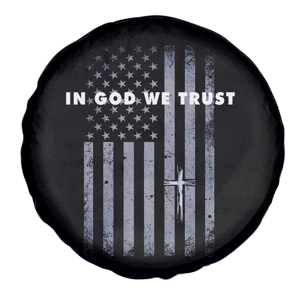 USA Flag Religious Quote Spare Tire Cover In God We Trust American Patriotic Faith 4th of July Cross