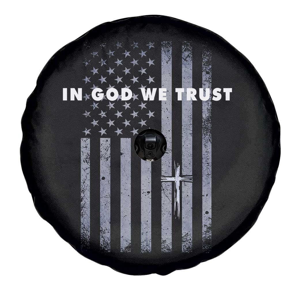 USA Flag Religious Quote Spare Tire Cover In God We Trust American Patriotic Faith 4th of July Cross