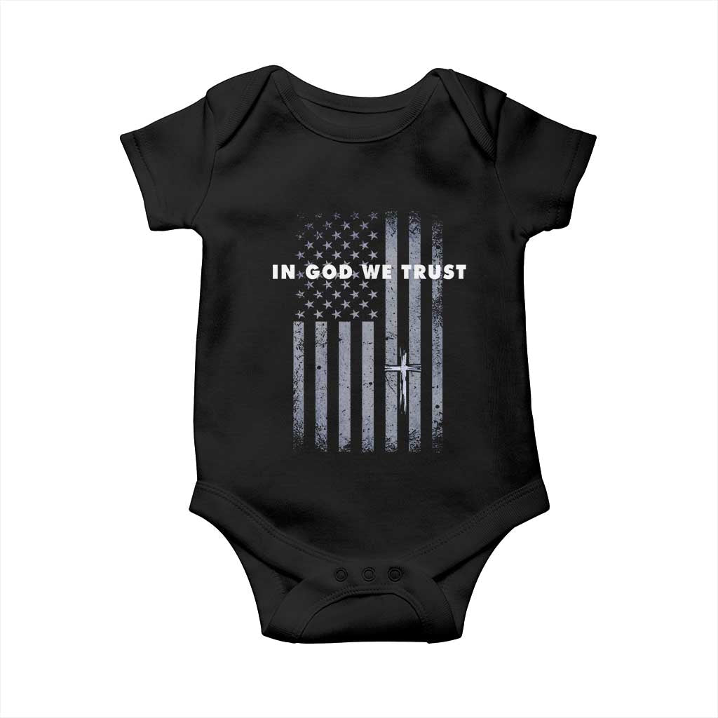 USA Flag Religious Quote Baby Onesie In God We Trust American Patriotic Faith 4th of July Cross