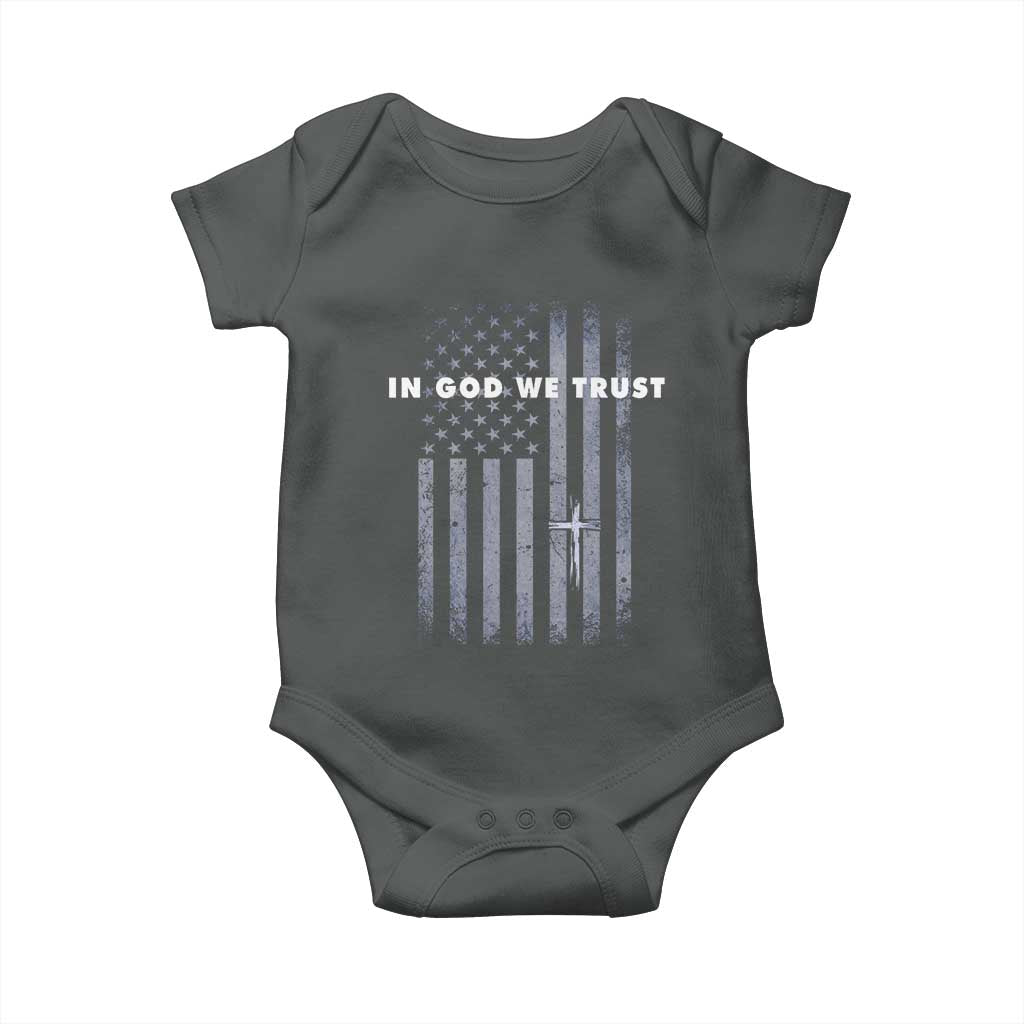 USA Flag Religious Quote Baby Onesie In God We Trust American Patriotic Faith 4th of July Cross