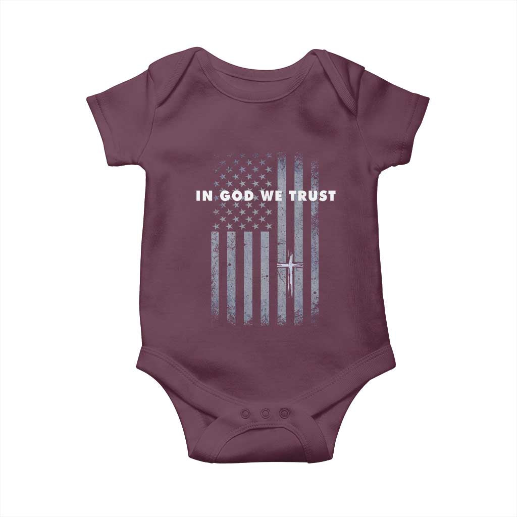 USA Flag Religious Quote Baby Onesie In God We Trust American Patriotic Faith 4th of July Cross