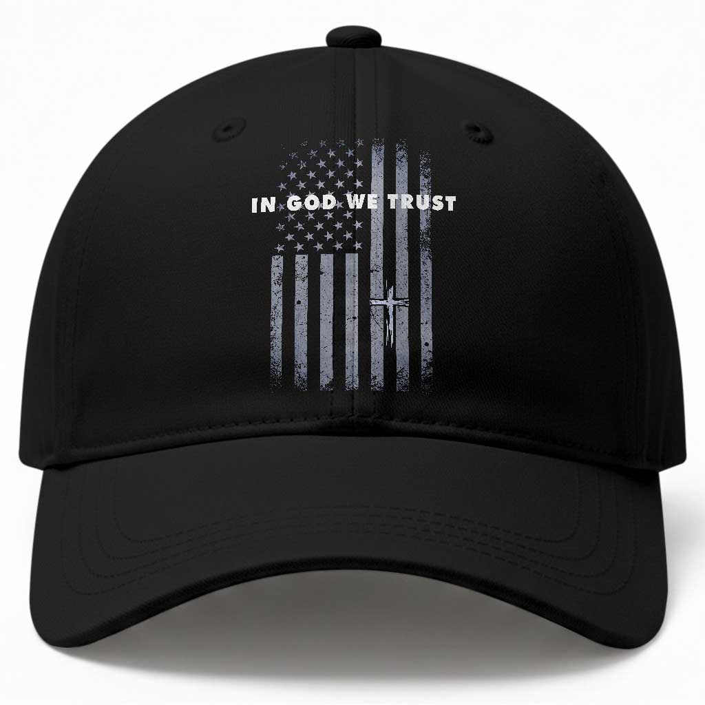 USA Flag Religious Quote Baseball Cap In God We Trust American Patriotic Faith 4th of July Cross
