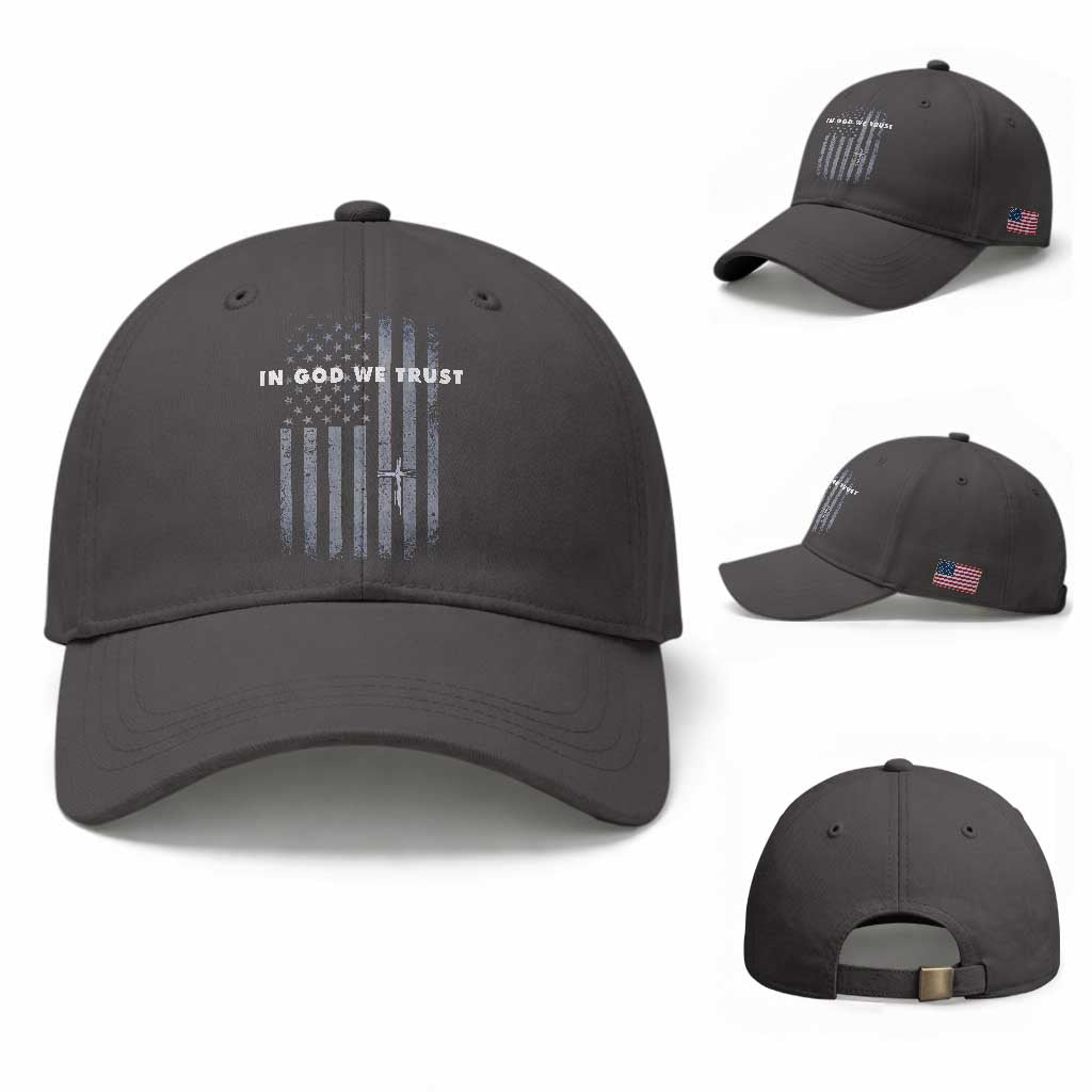 USA Flag Religious Quote Baseball Cap In God We Trust American Patriotic Faith 4th of July Cross