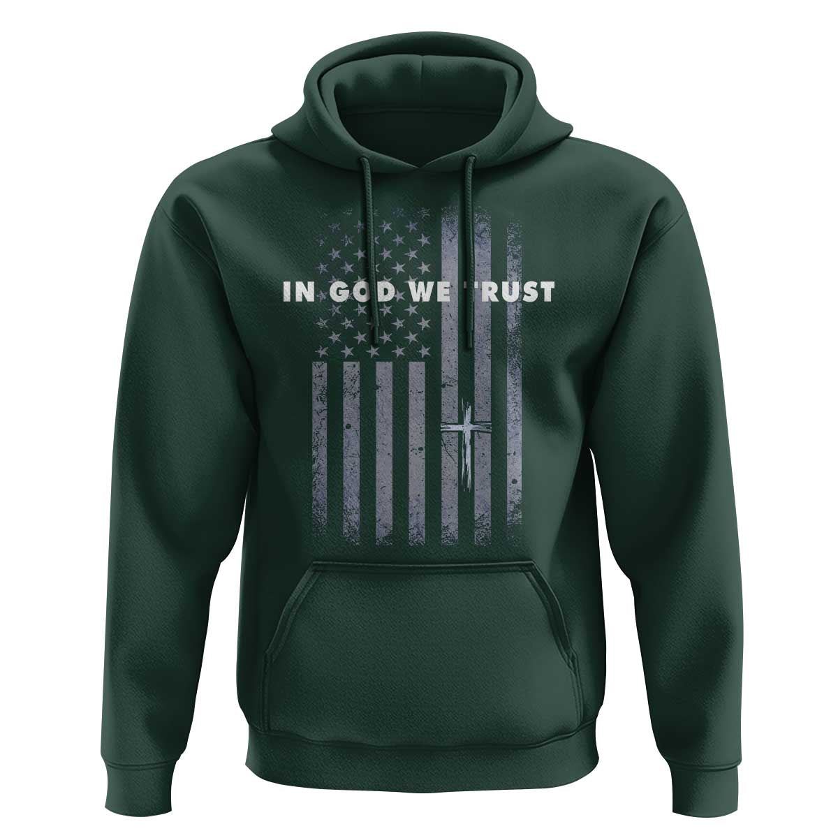 USA Flag Religious Quote Hoodie In God We Trust American Patriotic Faith 4th of July Cross