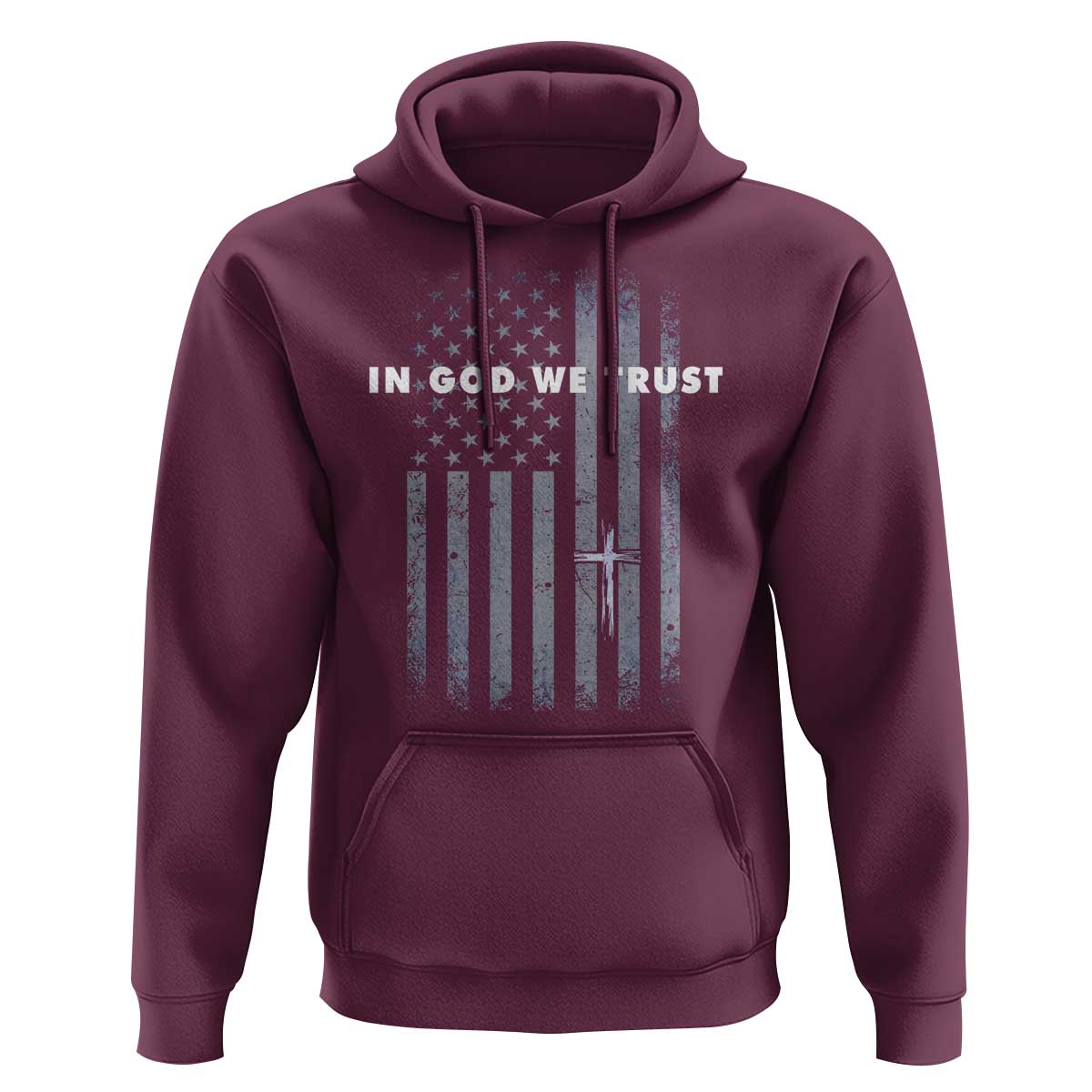 USA Flag Religious Quote Hoodie In God We Trust American Patriotic Faith 4th of July Cross